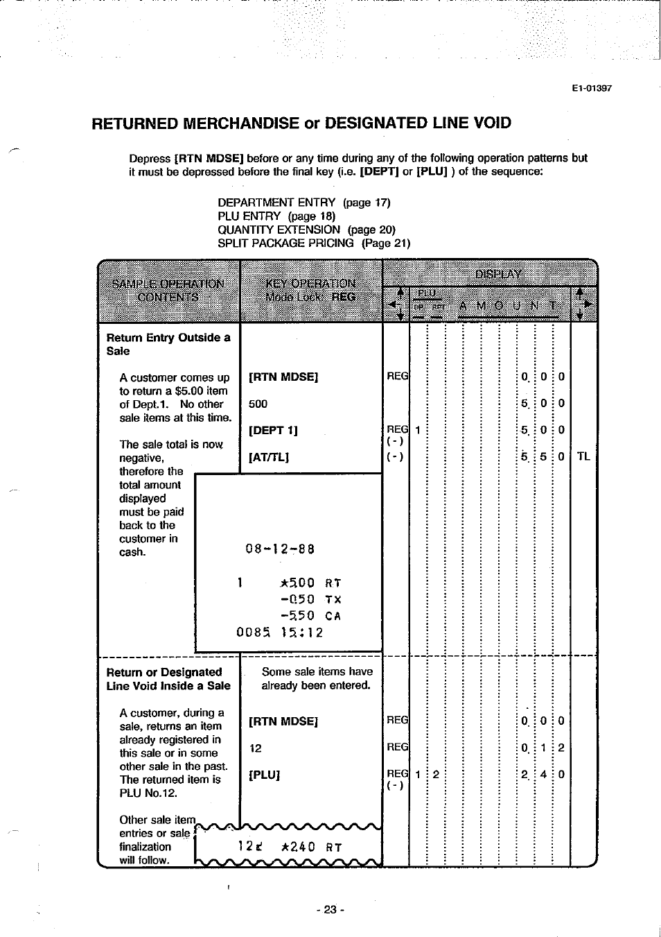 Returned merchandise or designated line void | Toshiba TEC MA-79 User Manual | Page 26 / 72