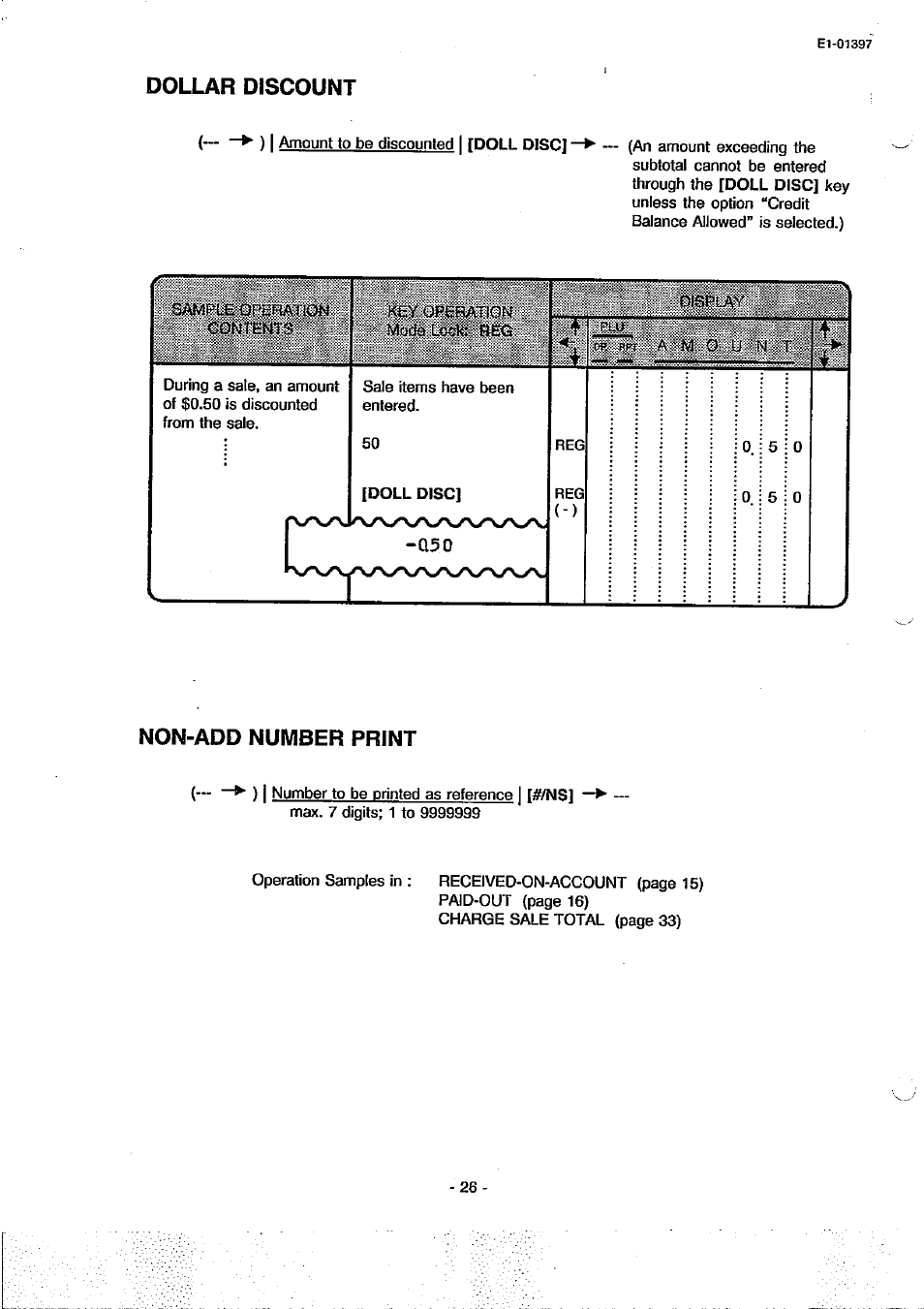 Dollar discount, Non-add number print | Toshiba TEC MA-79 User Manual | Page 29 / 72