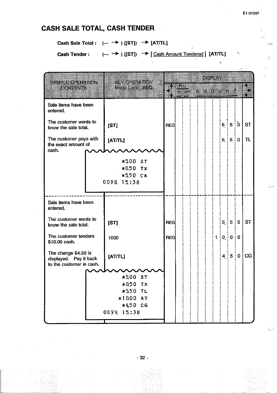 Cash sale total, cash tender | Toshiba TEC MA-79 User Manual | Page 35 / 72