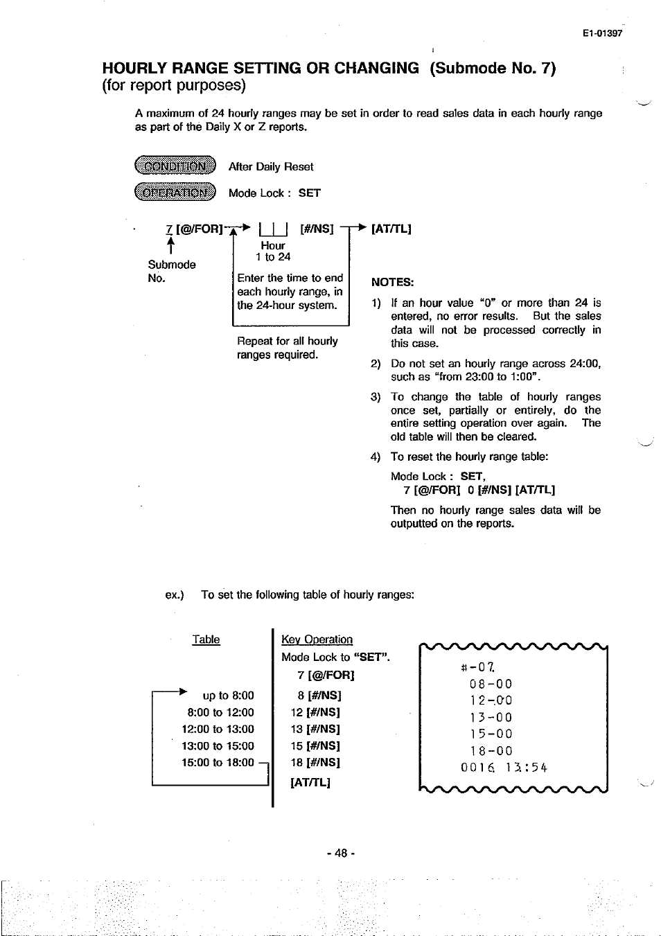 Hourly range setting or changing (submode no. 7) | Toshiba TEC MA-79 User Manual | Page 51 / 72