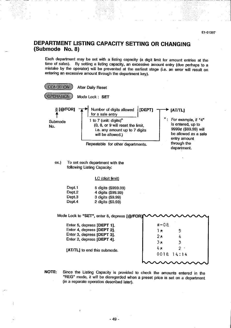 Department listing capacity setting or changing, U : 1 4 | Toshiba TEC MA-79 User Manual | Page 52 / 72