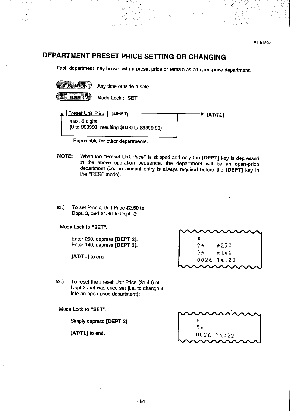 Department preset price setting or changing | Toshiba TEC MA-79 User Manual | Page 54 / 72