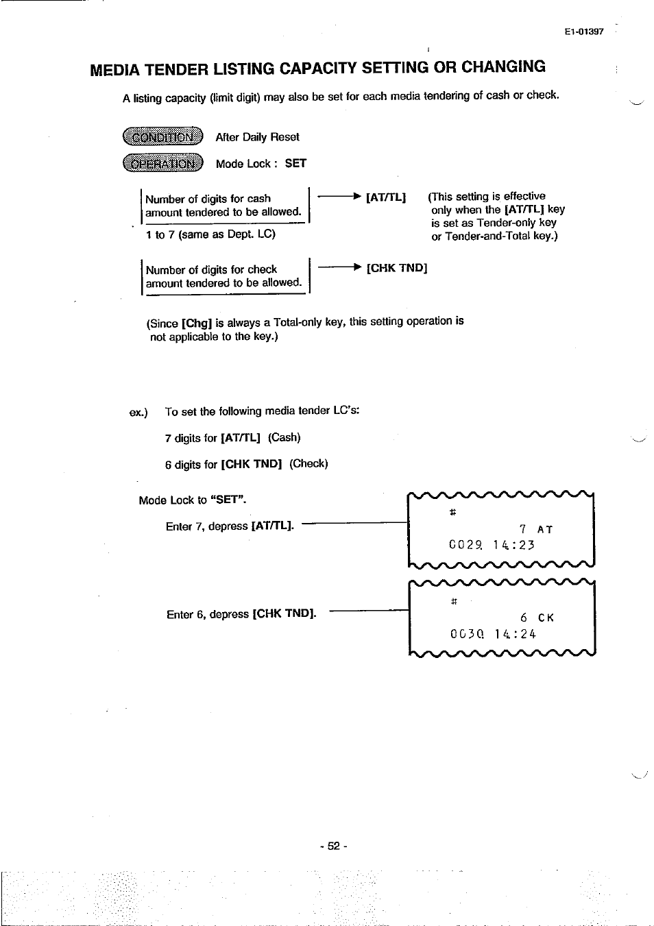 Media tender listing capacity setting or changing, Media tender listing capacipr' setting or changing, 7 a t | Toshiba TEC MA-79 User Manual | Page 55 / 72