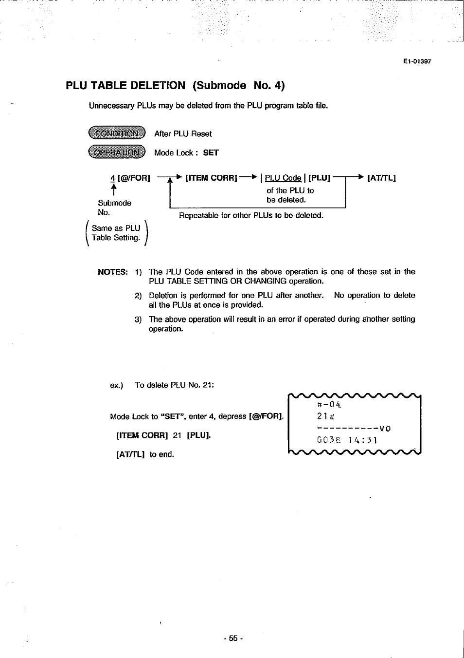 Plu table deletion (submode no. 4), If-04 | Toshiba TEC MA-79 User Manual | Page 58 / 72