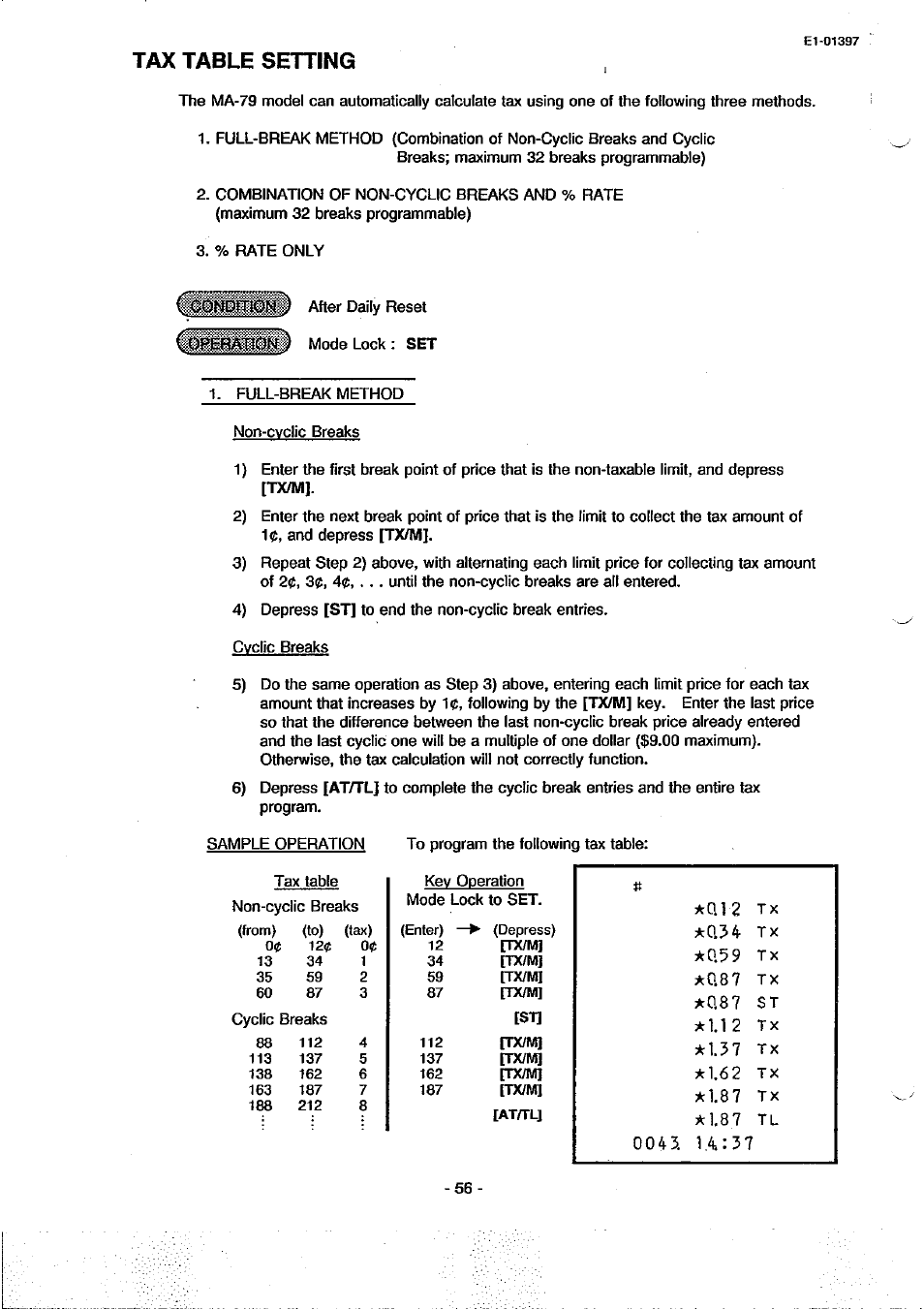 Tax table setting | Toshiba TEC MA-79 User Manual | Page 59 / 72