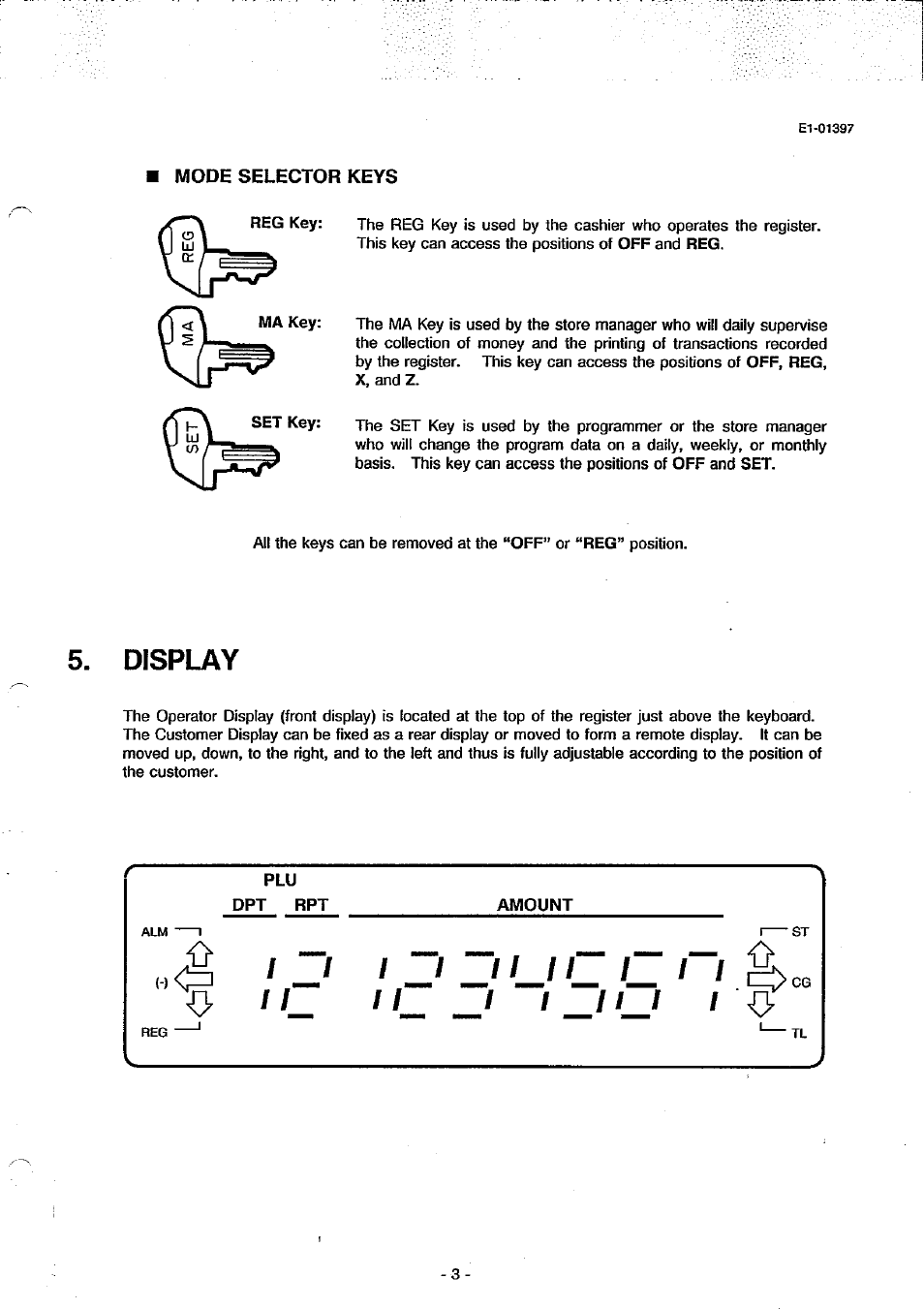 Mode selector keys, Display | Toshiba TEC MA-79 User Manual | Page 6 / 72