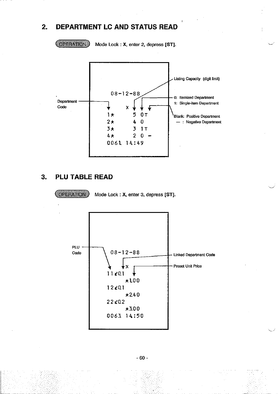 Department lc and status read, Plu table read | Toshiba TEC MA-79 User Manual | Page 63 / 72