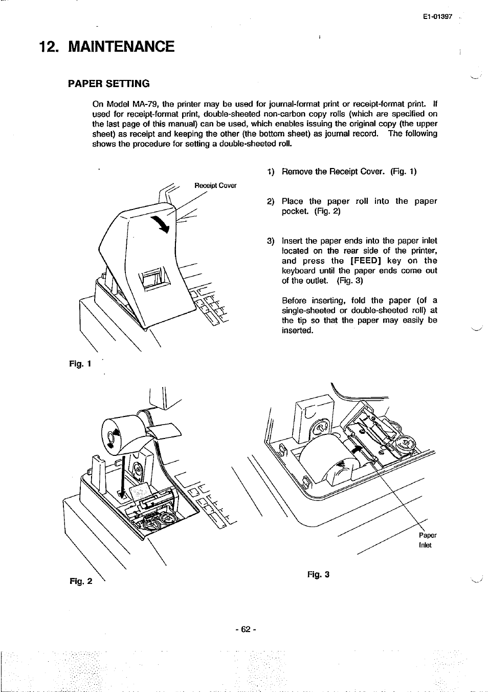 Paper setting, Maintenance | Toshiba TEC MA-79 User Manual | Page 65 / 72