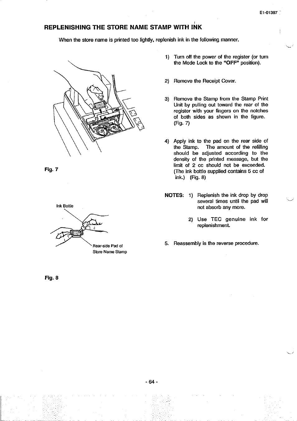 Replenishing the store name stamp with ink | Toshiba TEC MA-79 User Manual | Page 67 / 72