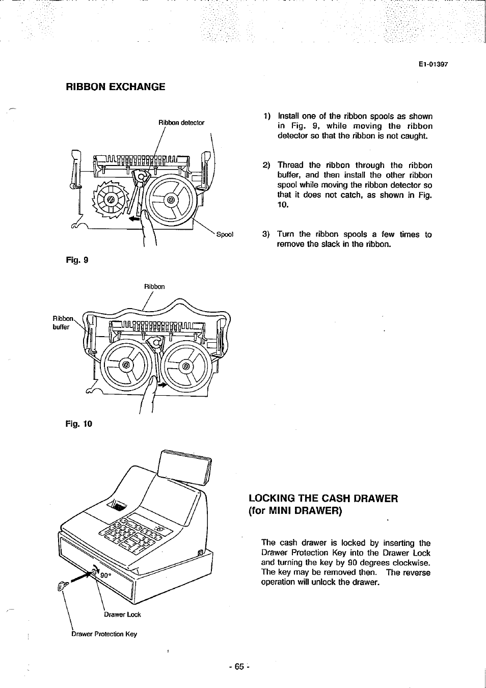 Ribbon exchange, Locking the cash drawer (for mini drawer) | Toshiba TEC MA-79 User Manual | Page 68 / 72