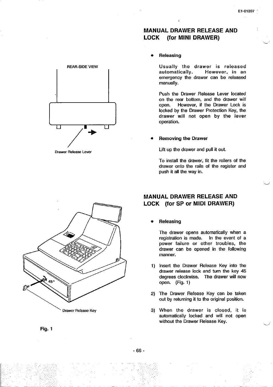 Manual drawer release and lock (for mini drawer) | Toshiba TEC MA-79 User Manual | Page 69 / 72