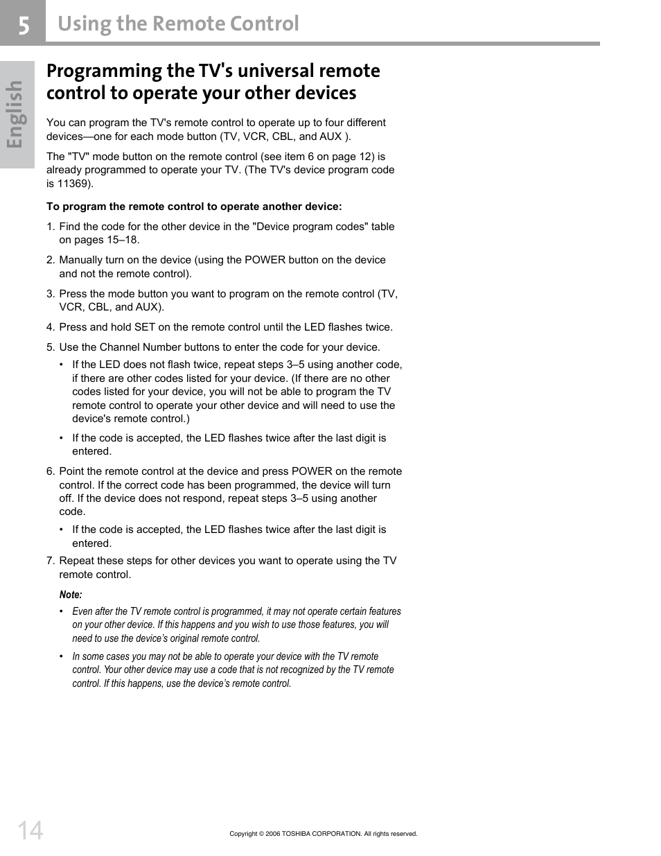 En gl ish, Using the remote control | Toshiba 42HM66 User Manual | Page 14 / 36