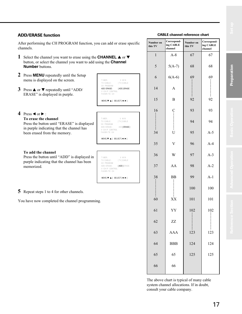Add/erase function | Toshiba 27A40 User Manual | Page 17 / 36