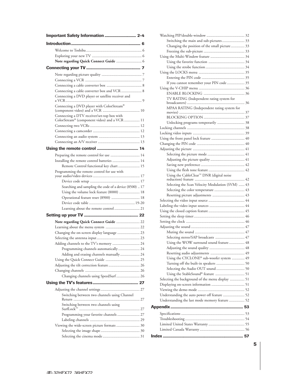 Toshiba 32HFX72 User Manual | Page 5 / 58