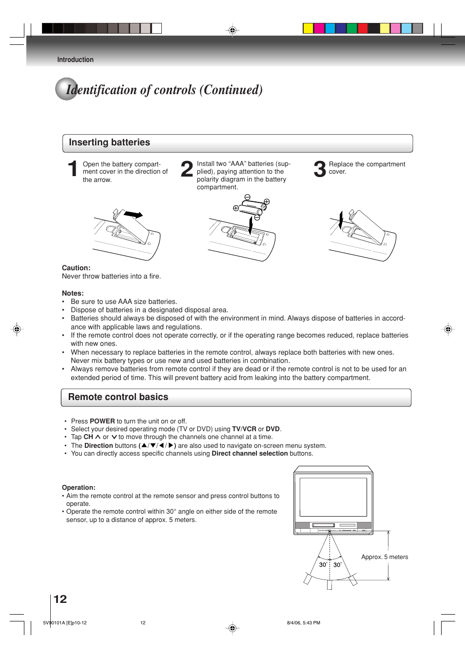 Identification of controls (continued) | Toshiba MW26H82 User Manual | Page 12 / 84