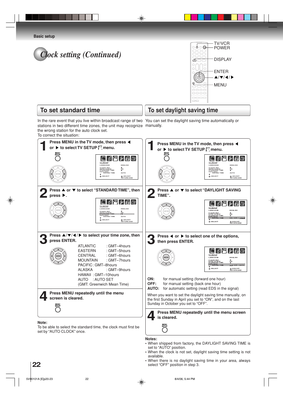 Clock setting (continued) | Toshiba MW26H82 User Manual | Page 22 / 84