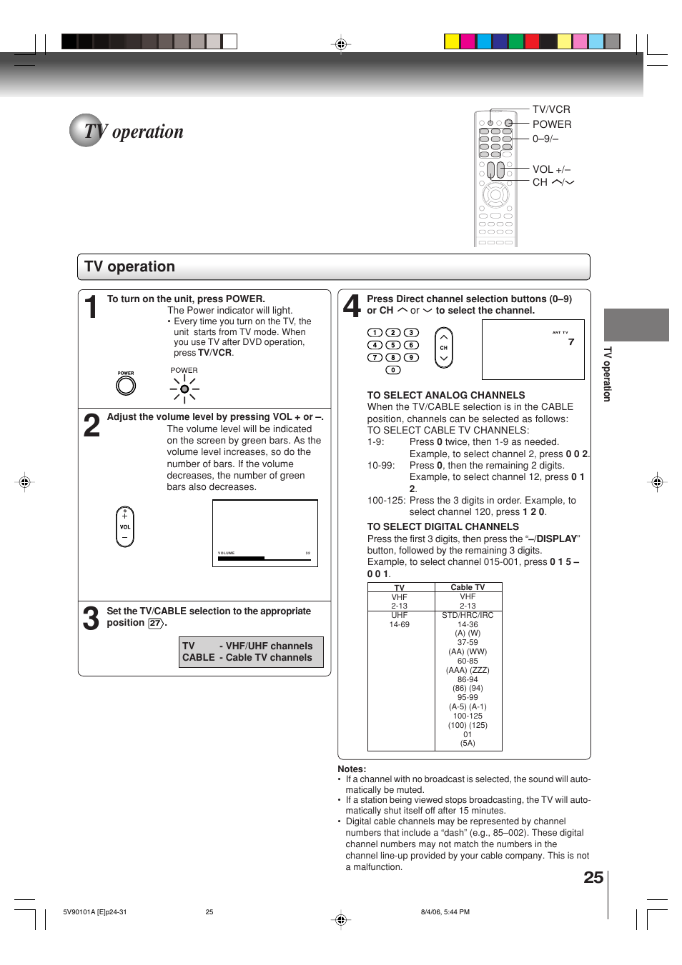 Tv operation | Toshiba MW26H82 User Manual | Page 25 / 84