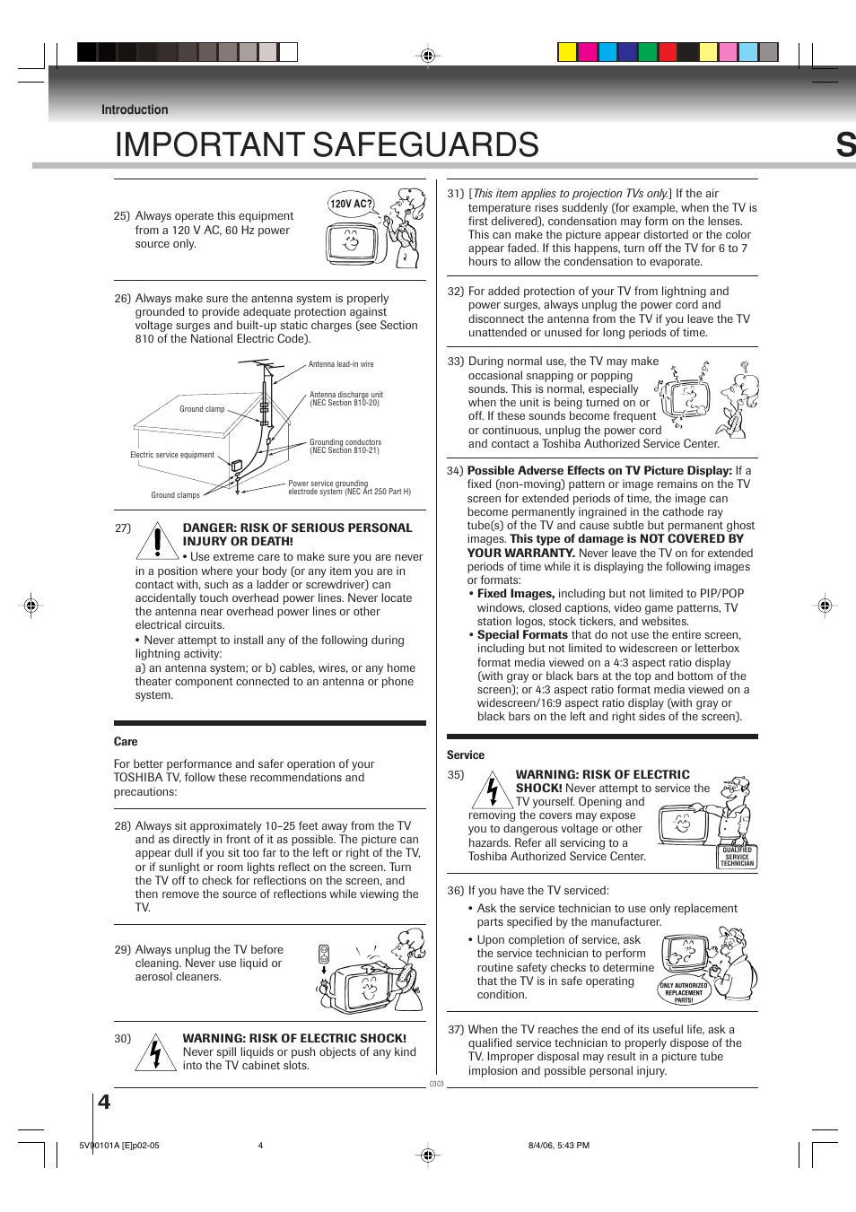 Important safeguards s | Toshiba MW26H82 User Manual | Page 4 / 84