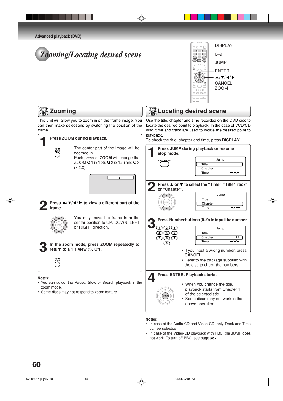 Zooming/locating desired scene, Zooming, Locating desired scene | Toshiba MW26H82 User Manual | Page 60 / 84