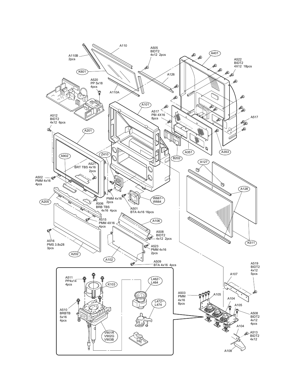 Chassis layout, Construction of chassis, Fig. 1-6 | Toshiba TW40F80 User Manual | Page 11 / 101