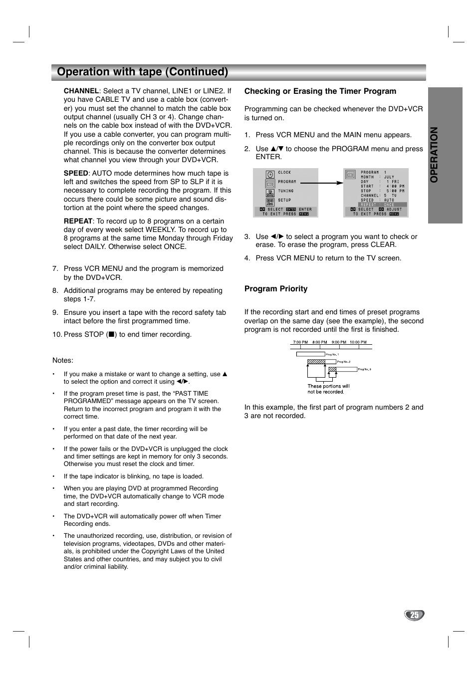 Operation with tape (continued), Opera tion | Toshiba SD-KV540SU User Manual | Page 25 / 43