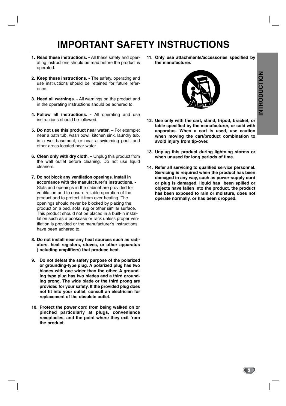 Important safety instructions, Introduction | Toshiba SD-KV540SU User Manual | Page 3 / 43