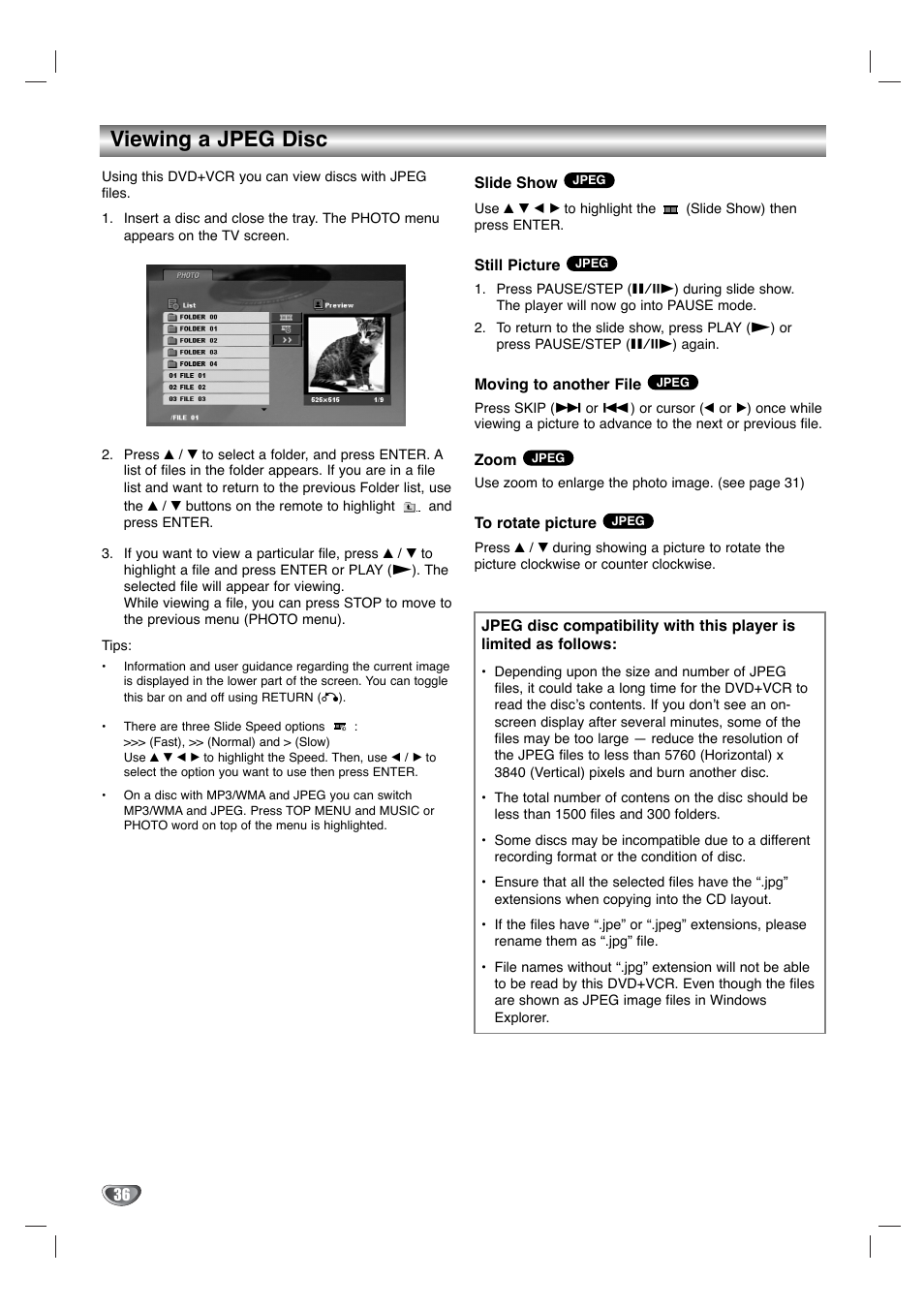 Viewing a jpeg disc | Toshiba SD-KV540SU User Manual | Page 36 / 43