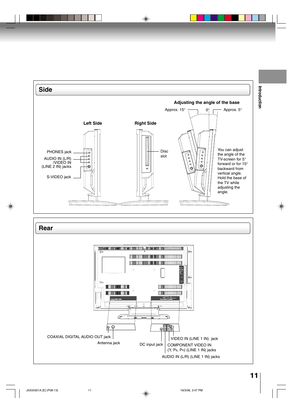 Side rear | Toshiba 15DLV16 User Manual | Page 11 / 60