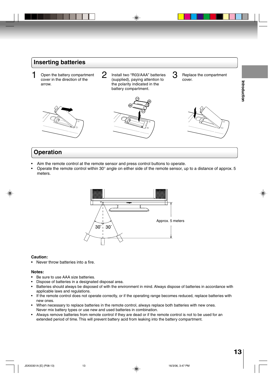 Inserting batteries operation | Toshiba 15DLV16 User Manual | Page 13 / 60