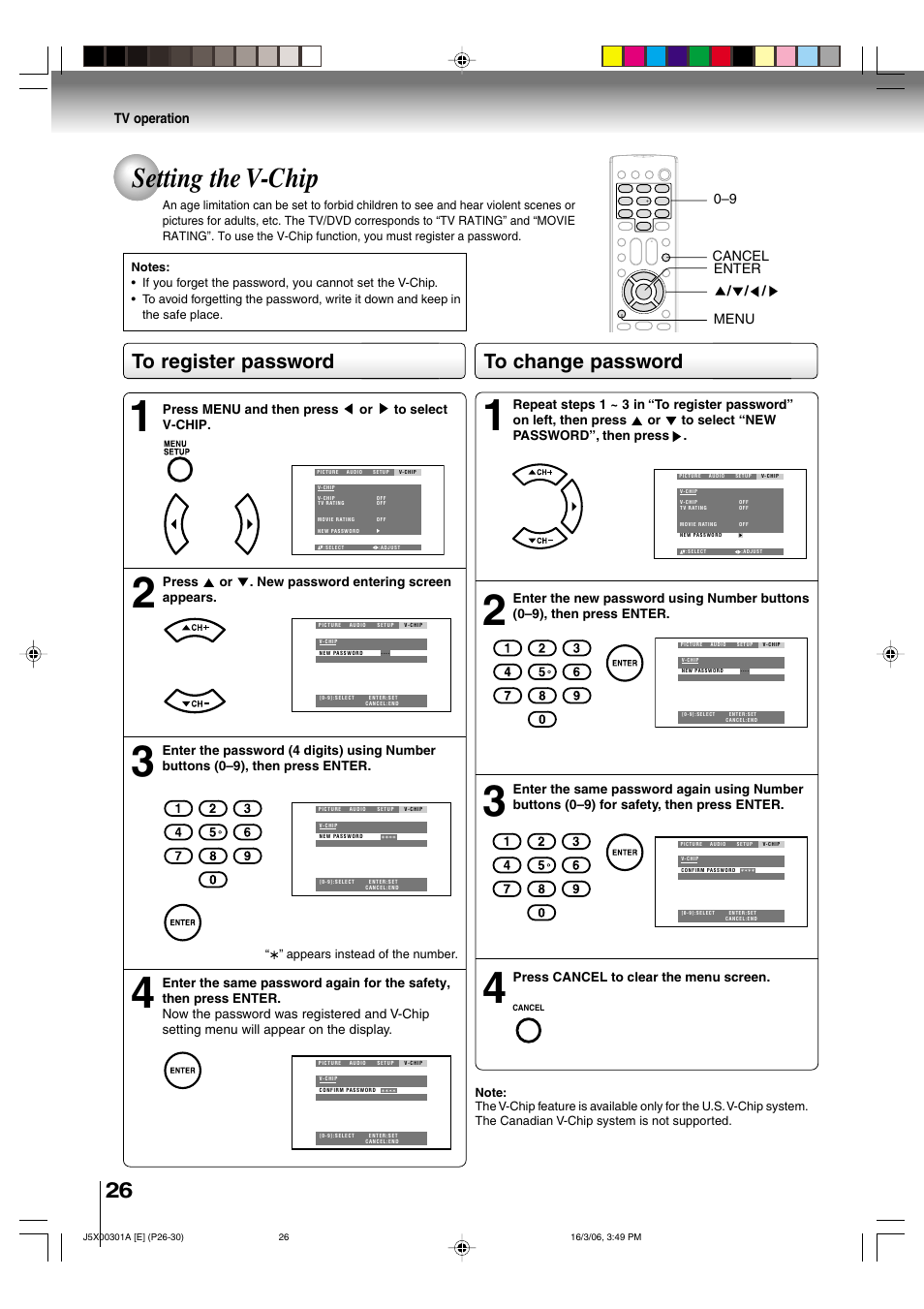 Setting the v-chip | Toshiba 15DLV16 User Manual | Page 26 / 60