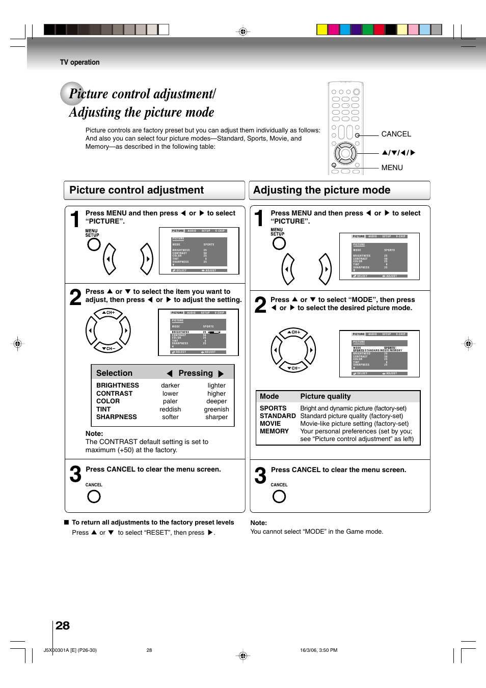 Selection pressing | Toshiba 15DLV16 User Manual | Page 28 / 60