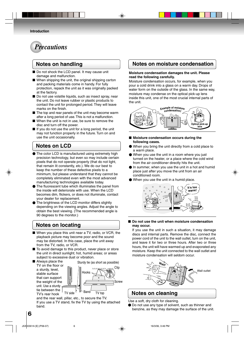 Precautions | Toshiba 15DLV16 User Manual | Page 6 / 60