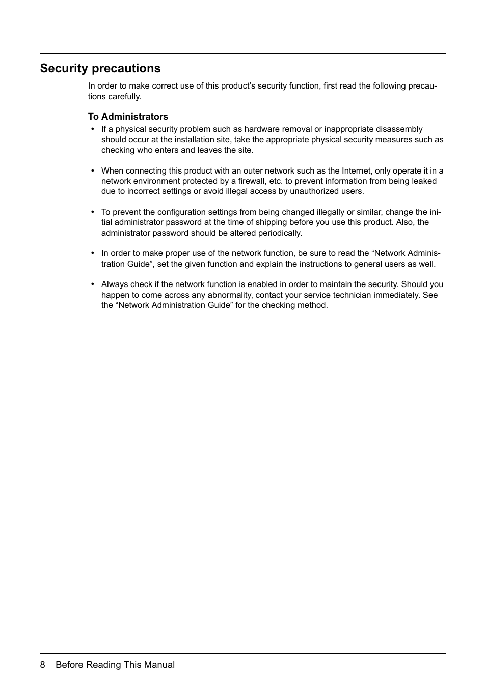 Security precautions | Toshiba Multifunctional Digital System GA-1190 User Manual | Page 10 / 62