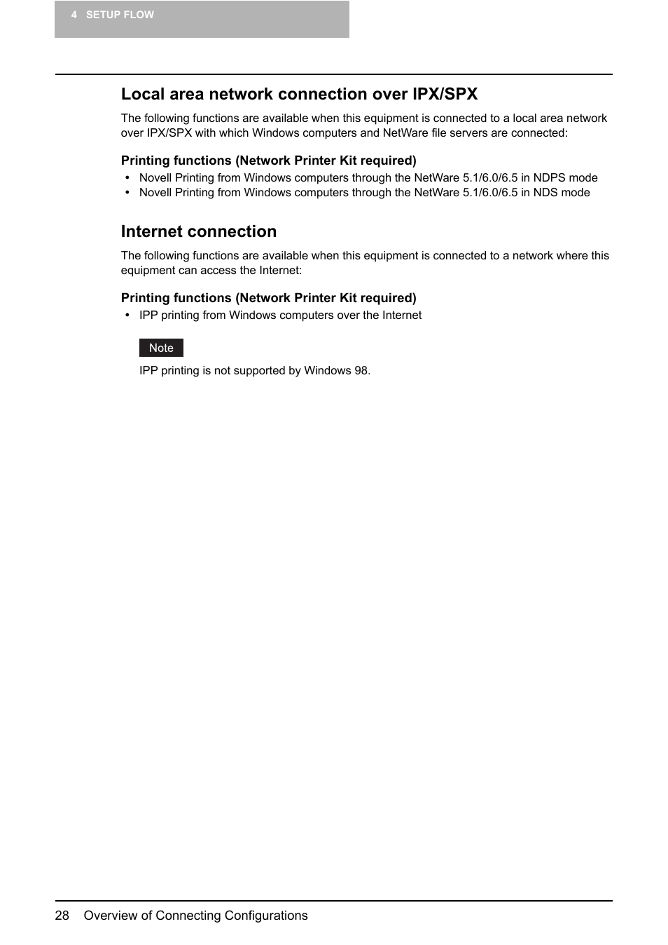 Local area network connection over ipx/spx, Internet connection | Toshiba Multifunctional Digital System GA-1190 User Manual | Page 30 / 62