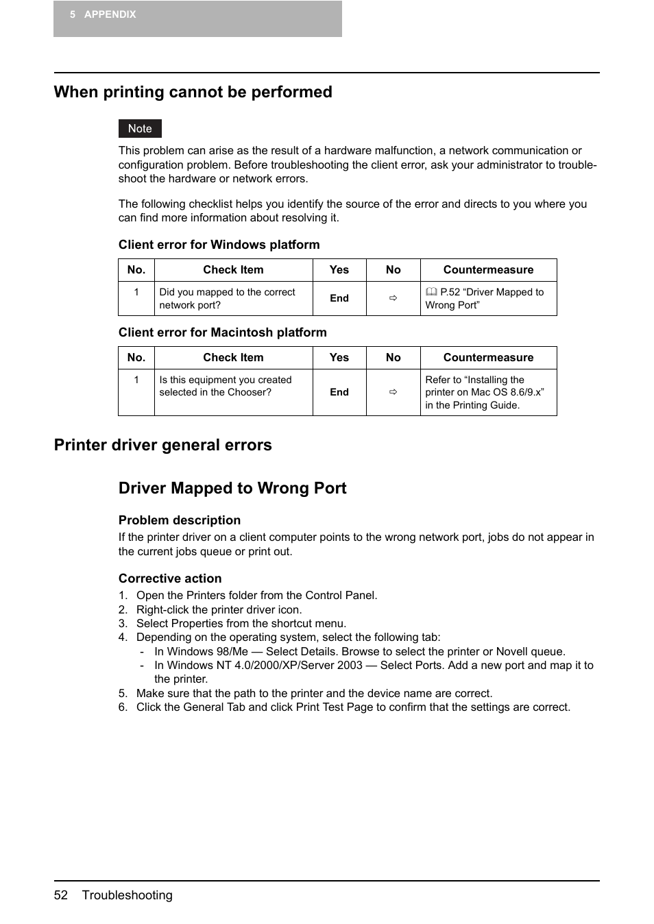 When printing cannot be performed, Printer driver general errors, P.52 “when printing cannot | Be performed, P.52 “printer driver general, Errors | Toshiba Multifunctional Digital System GA-1190 User Manual | Page 54 / 62