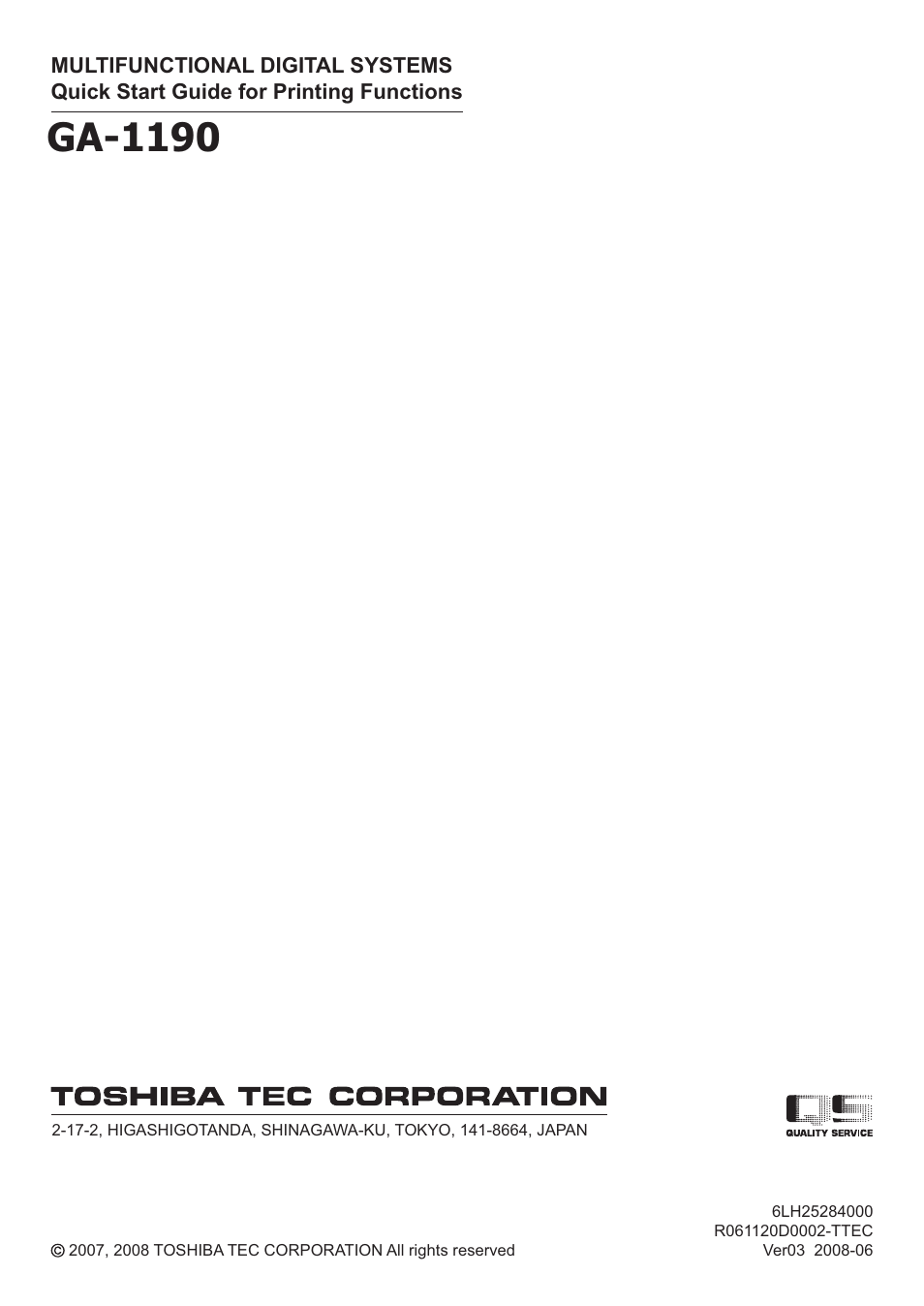 Ga-1190 | Toshiba Multifunctional Digital System GA-1190 User Manual | Page 62 / 62