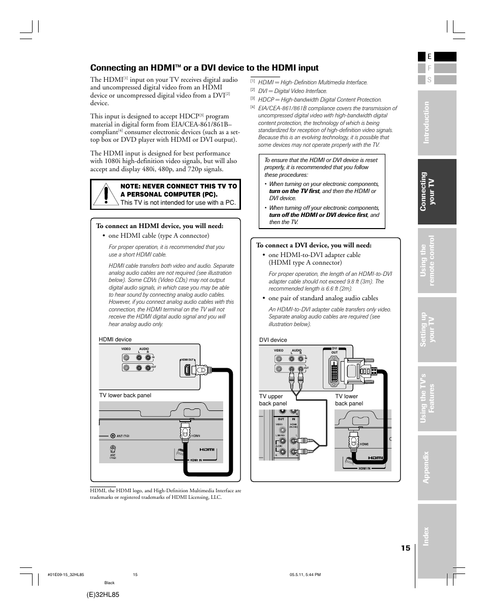 Toshiba 32HL85 User Manual | Page 15 / 58