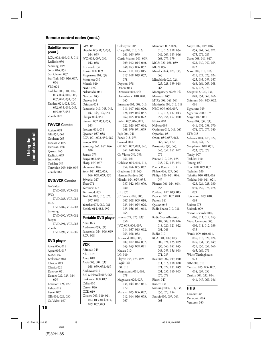 Toshiba 32HL85 User Manual | Page 18 / 58