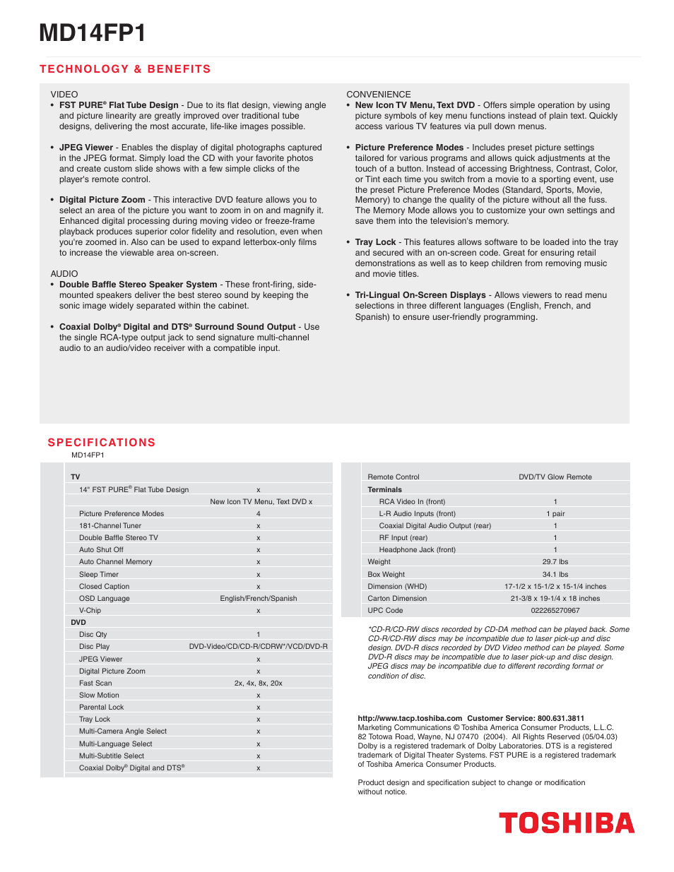 Md14fp1 | Toshiba MD14FP1 User Manual | Page 2 / 2