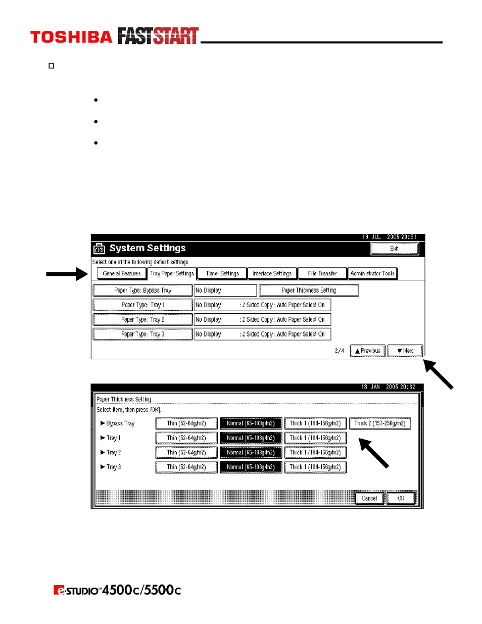 Setting thick paper | Toshiba e-STUDIO5500c User Manual | Page 11 / 25