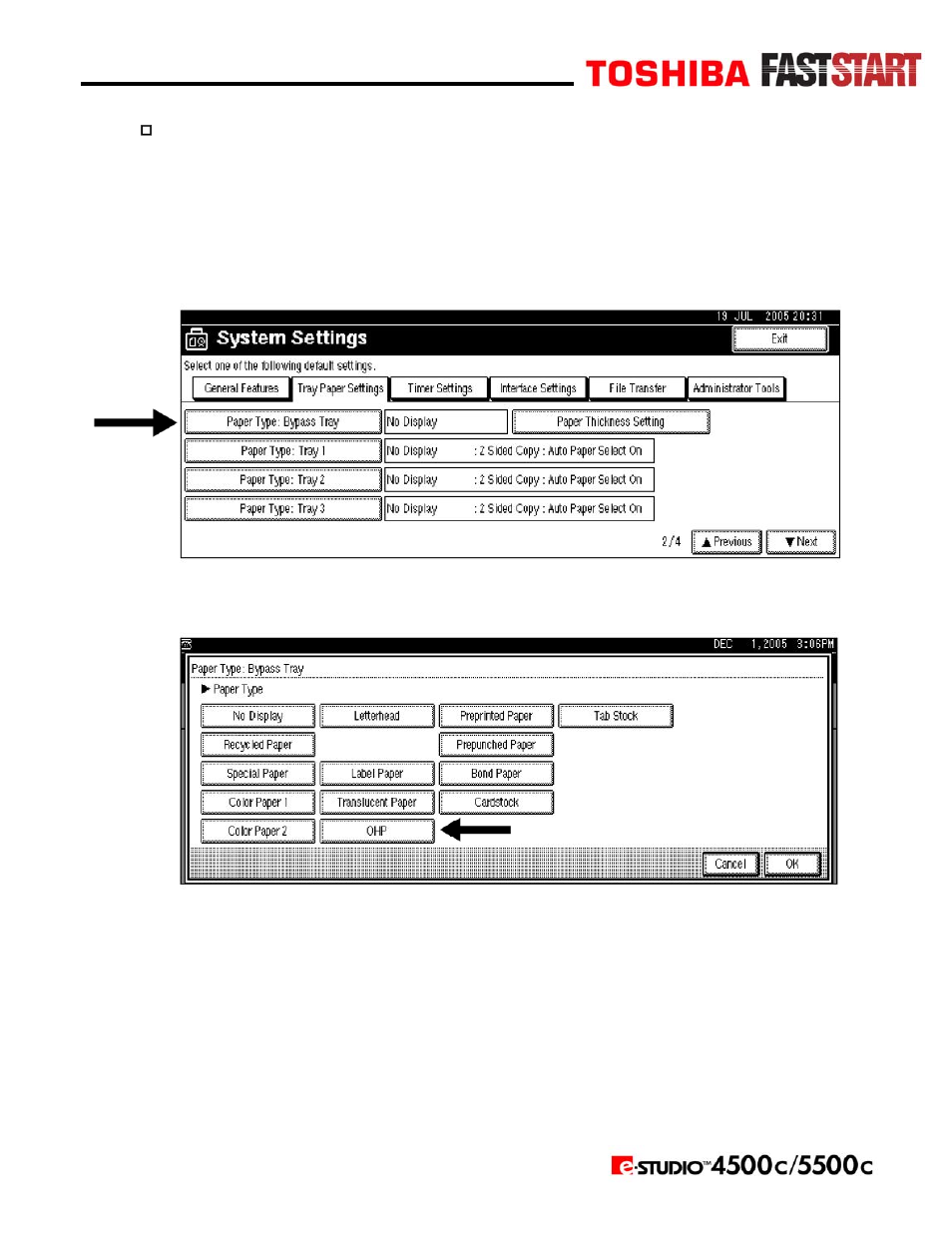 Setting ohp transparencies | Toshiba e-STUDIO5500c User Manual | Page 12 / 25