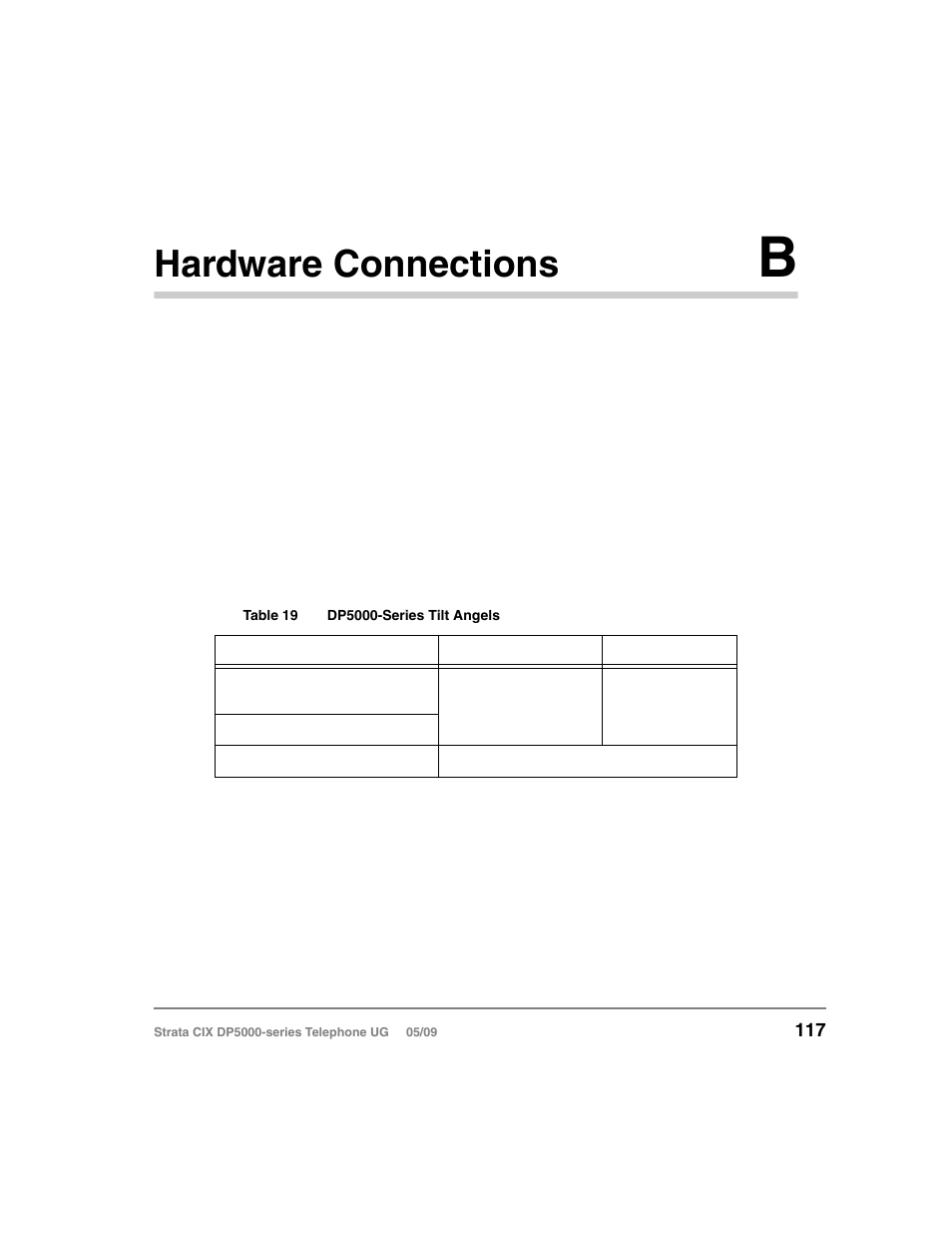 Hardware connections b, Dp5000-series telephone tilt angles, Appendix b — hardware connections | Appendix b – hardware connections, Includes tilt, Hardware connections | Toshiba STRATA DP5000 User Manual | Page 133 / 142