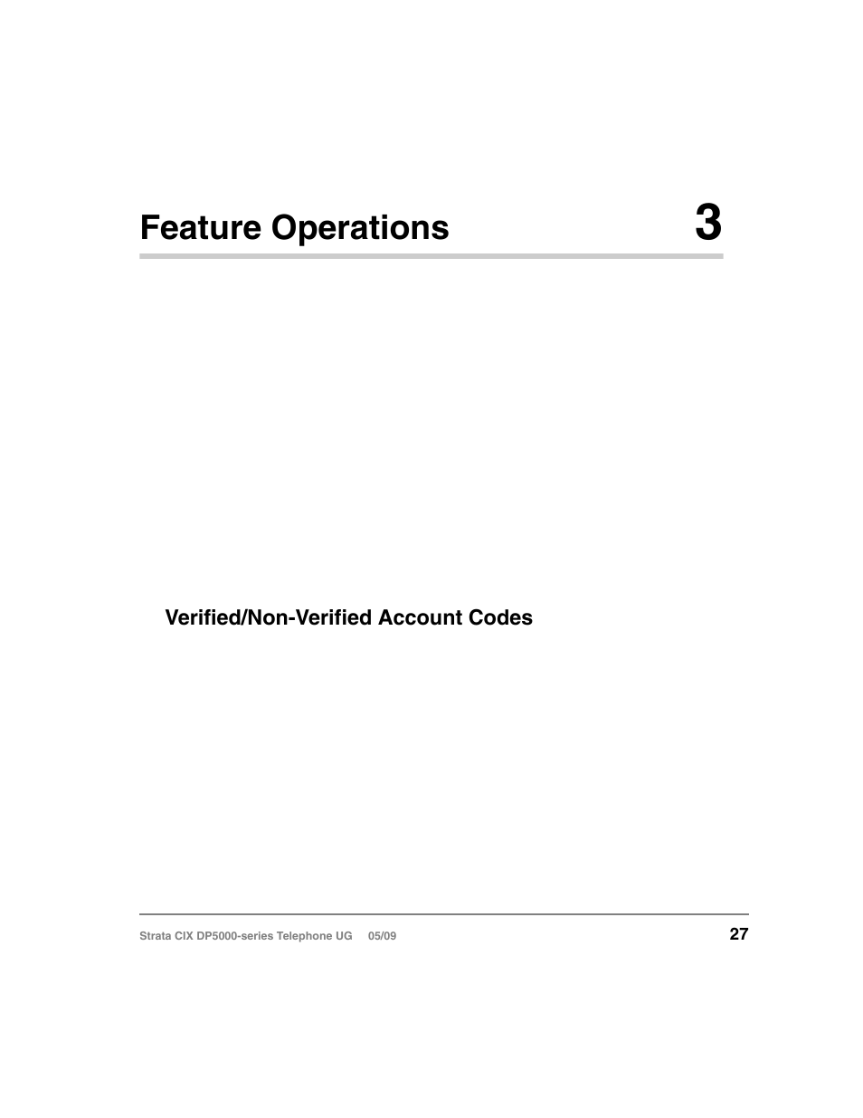 Feature operations 3, Account code calls, Verified/non-verified account codes | Chapter 3 — feature operations, Chapter 3 – feature operations, Feature operations | Toshiba STRATA DP5000 User Manual | Page 43 / 142