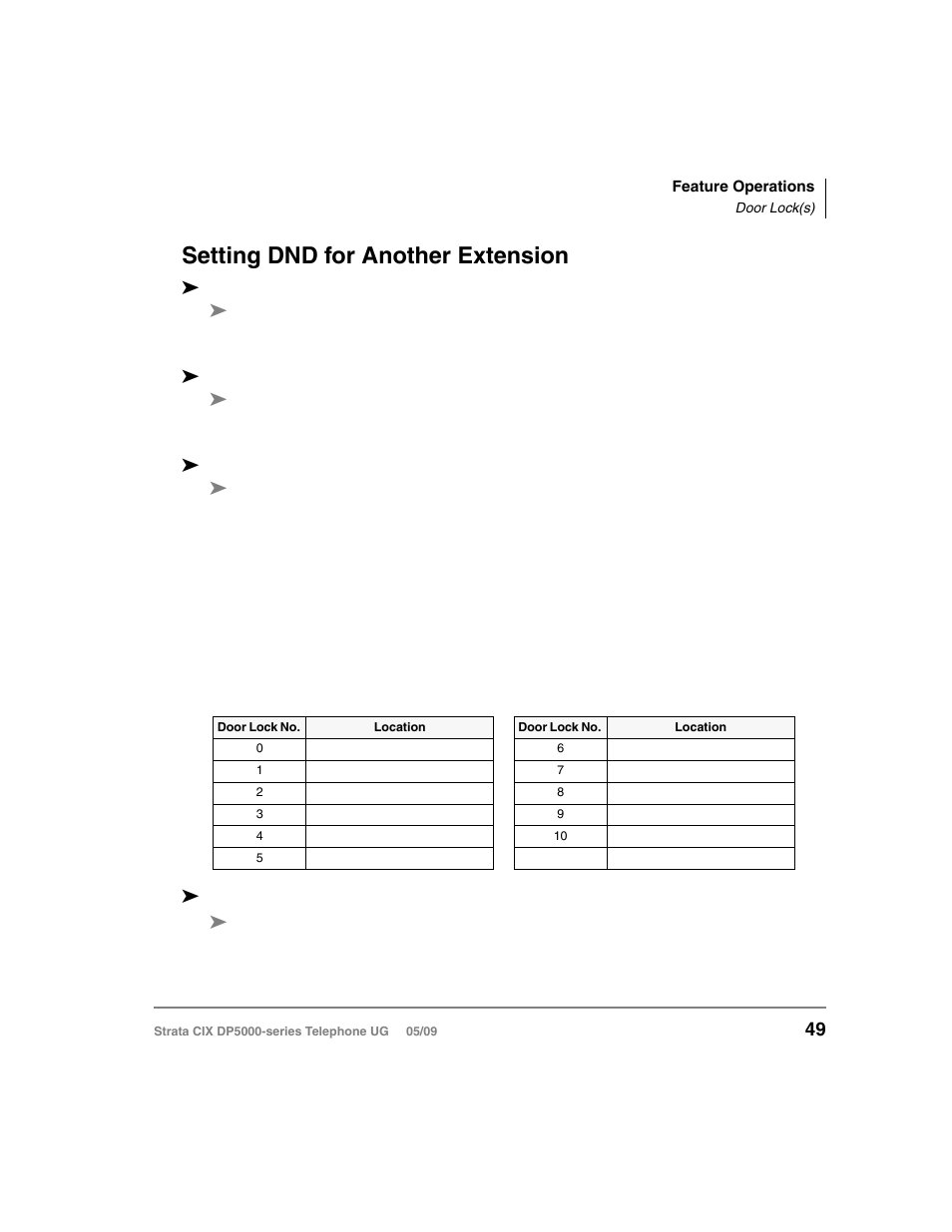 Setting dnd for another extension, Door lock(s) | Toshiba STRATA DP5000 User Manual | Page 65 / 142