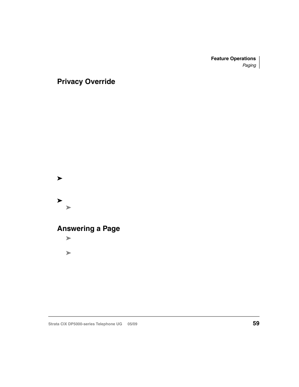 Privacy override, Paging, Answering a page | Toshiba STRATA DP5000 User Manual | Page 75 / 142