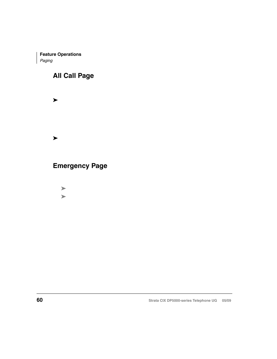 All call page, Emergency page | Toshiba STRATA DP5000 User Manual | Page 76 / 142