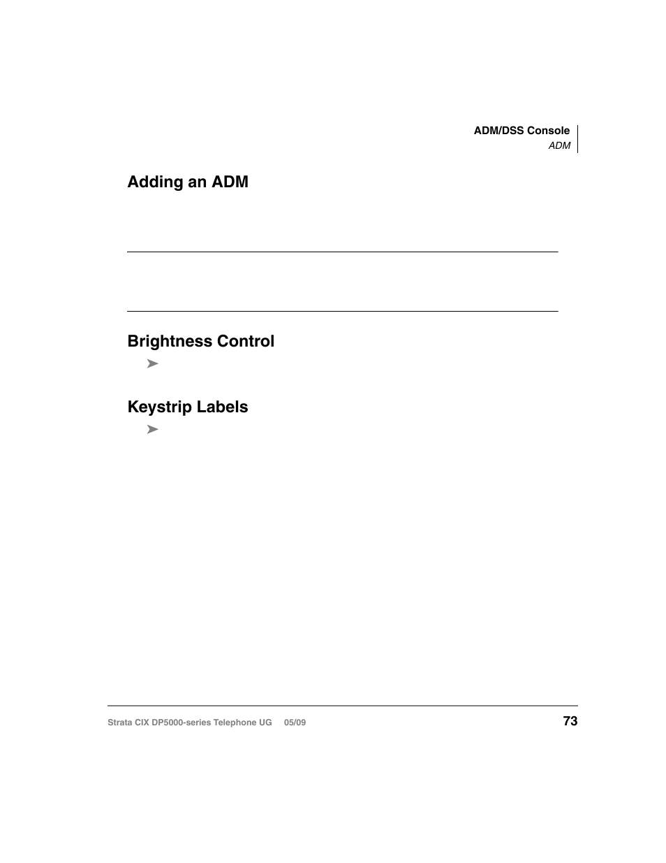 Adding an adm, Brightness control, Keystrip labels | Adding an adm brightness control keystrip labels | Toshiba STRATA DP5000 User Manual | Page 89 / 142