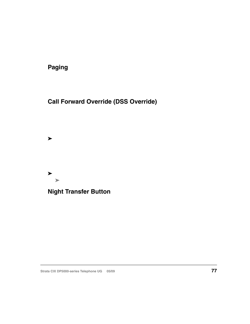 Paging, Call forward override (dss override), Night transfer button | Toshiba STRATA DP5000 User Manual | Page 93 / 142
