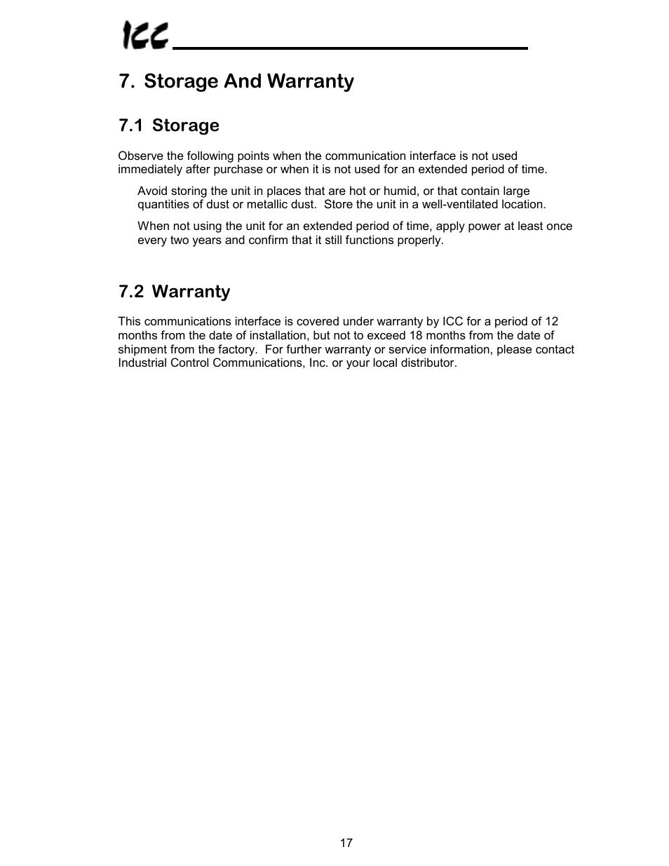 Storage and warranty, 1 storage, 2 warranty | Toshiba PROFIBUS-DP PBDP-110 User Manual | Page 18 / 38