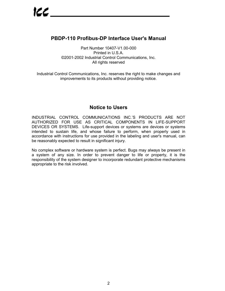 Pbdp-110 profibus-dp interface user's manual, Notice to users | Toshiba PROFIBUS-DP PBDP-110 User Manual | Page 3 / 38